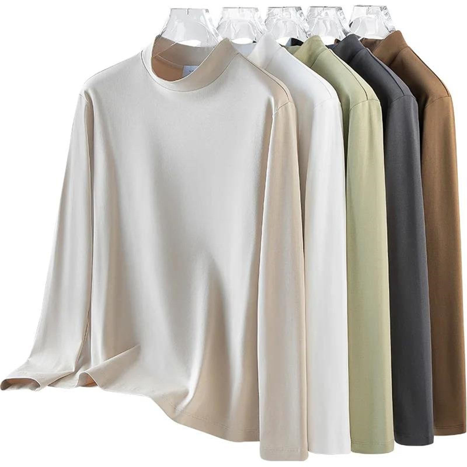 Camiseta de manga larga de algodón mercerizado de cuello alto para hombre, antiestática, suave, informal