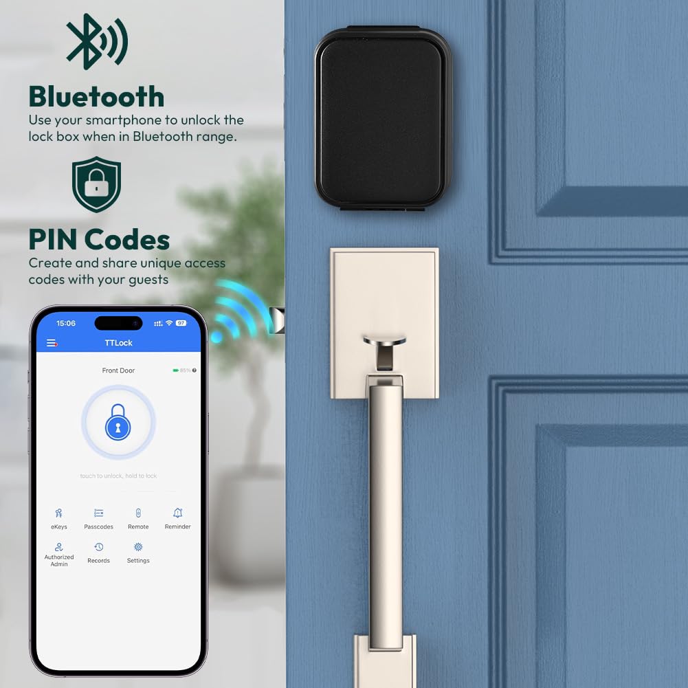 Smart Cassaforte per chiavi da esterno con codice numerico, cassaforte Bluetooth, supporta app TTLock e PIN, portachiavi con codice numerico a 12 cifre