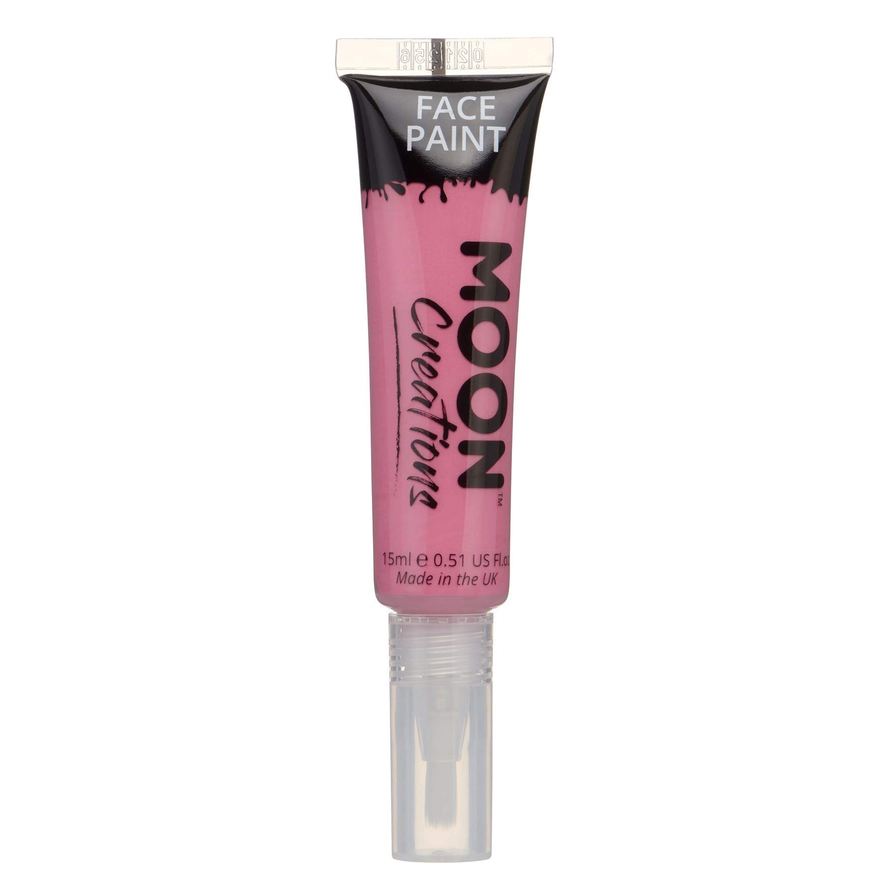 Moon Creations Face & Body Paint Tubes with Brush Applicator | Bright Pink | 15ml | Ready to Use | Cruelty Free, Made in UK | Face Paint for Kids, Adults, Fancy Dress, Festivals, Halloween