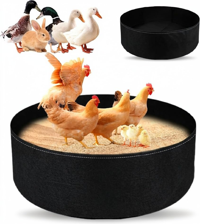 Chicken Dust Bath Foldable Tub Chicken Dust Bath Container Coop Accessory Bottomless Design Swimming Pool Multiple Usage for Farms Chicken Coops (32 * 11 in Black)