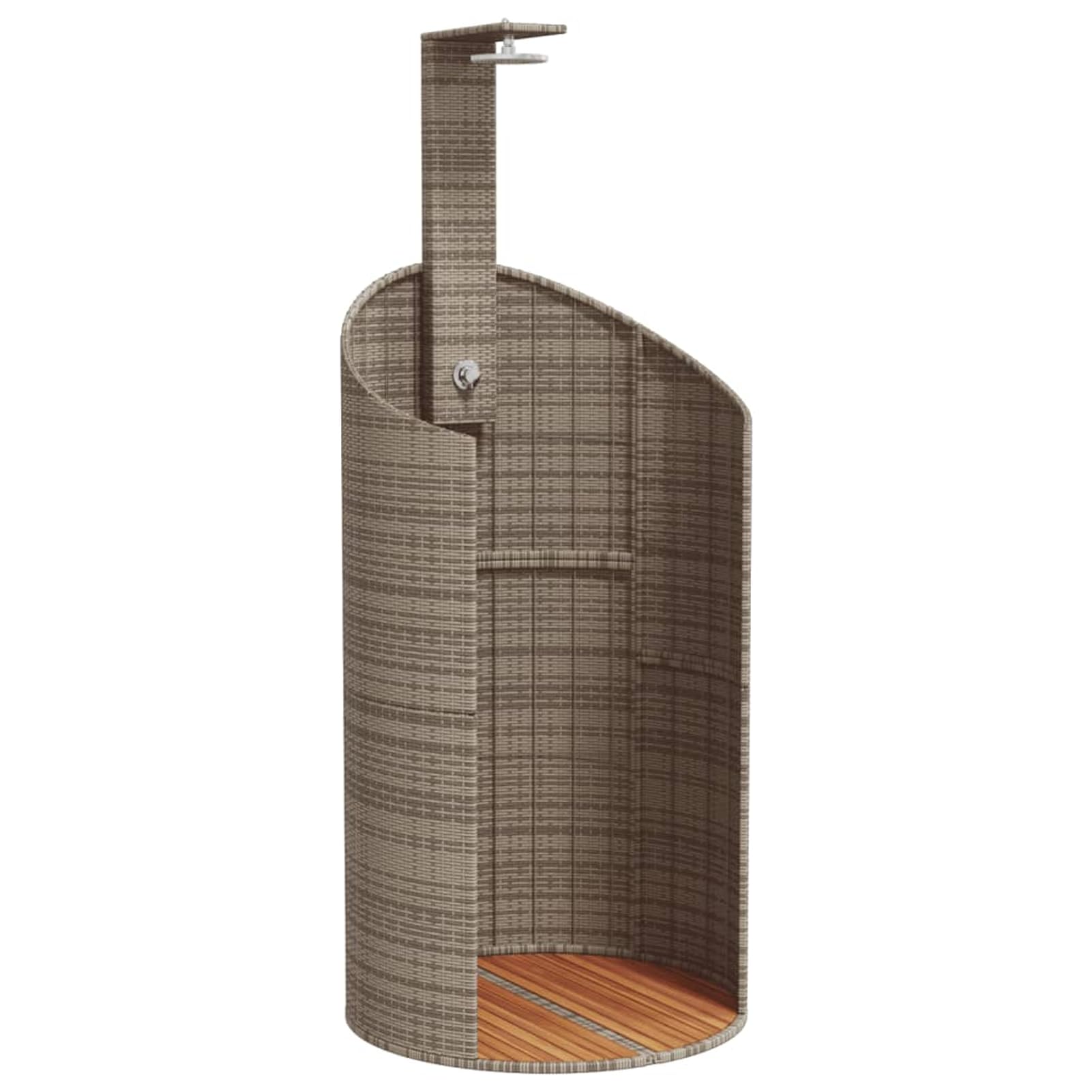 Gecheer Ducha Exterior de Ratán PE, 100x100x241.5 cm, Base de Madera de Acacia, Ducha de Piscina Independiente con Rociador Superior y Mango Giratorio, Conexión para Manguera, Gris - Resistente a la I