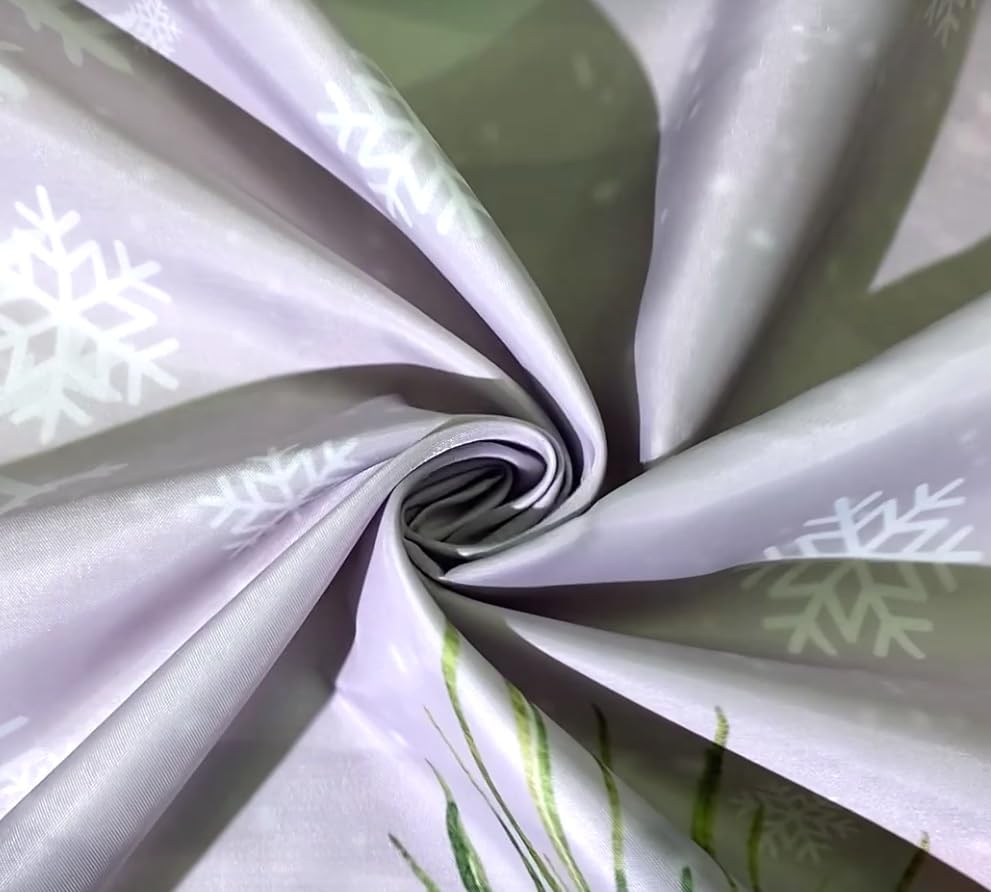 Miniatura 7 de Cortina de ducha de ciervos de invierno, Feliz Navidad, color gris, bosque nevado, animal, alce, reno, árbol de pino, pájaros rojos, bayas, granja,