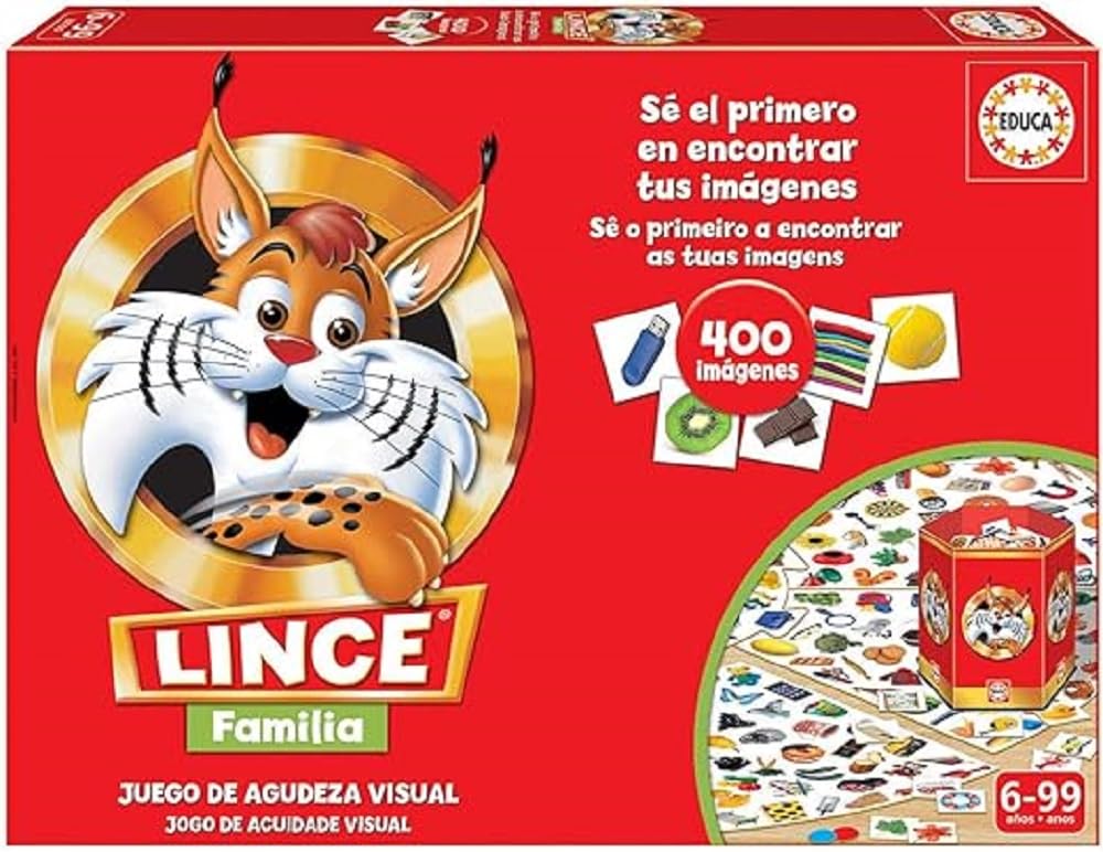 Educa - Lince edición 400 Imágenes | El Juego de Mesa para Agudizar Vista, Memoria y Reflejos Mientras te Diviertes con la Familia y Amigos | Juegos de Mesa +6 años (19207)