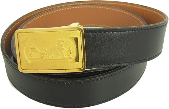 Amazon エルメス Hermes ヴィンテージ メンズ 105 馬車 バックル リバーシブル レザー ベルト 刻印 C ブラック ブラウン esam 服 ファッション小物 通販