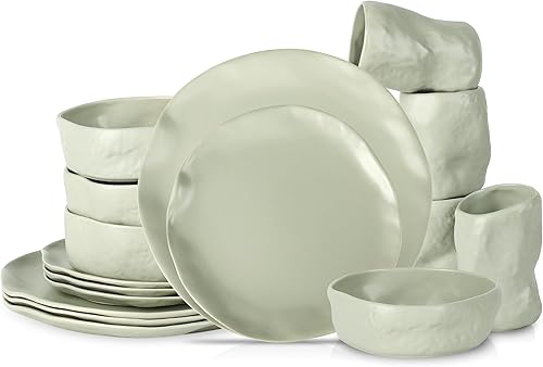 Stone by Mercer Project ATIK - Juego de vajilla de cerámica, servicio para 4-16 piezas, color gris salvia