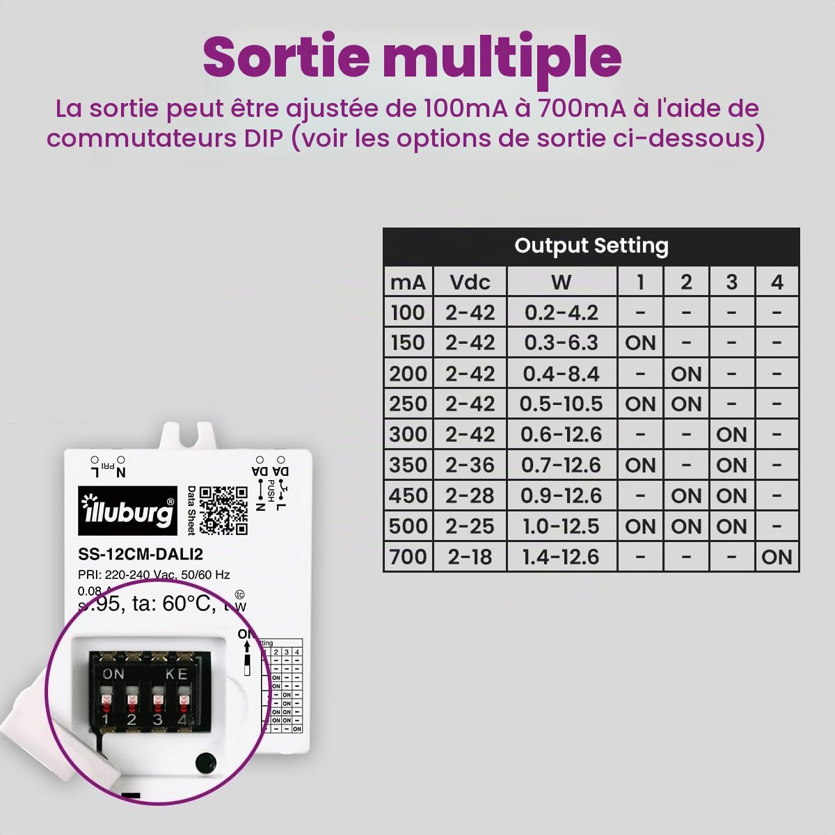 Transformateur LED Variable DALI PUSH 100mA - 700mA Sortie Réglable 12W LED Bloc d'Alimentation Driver