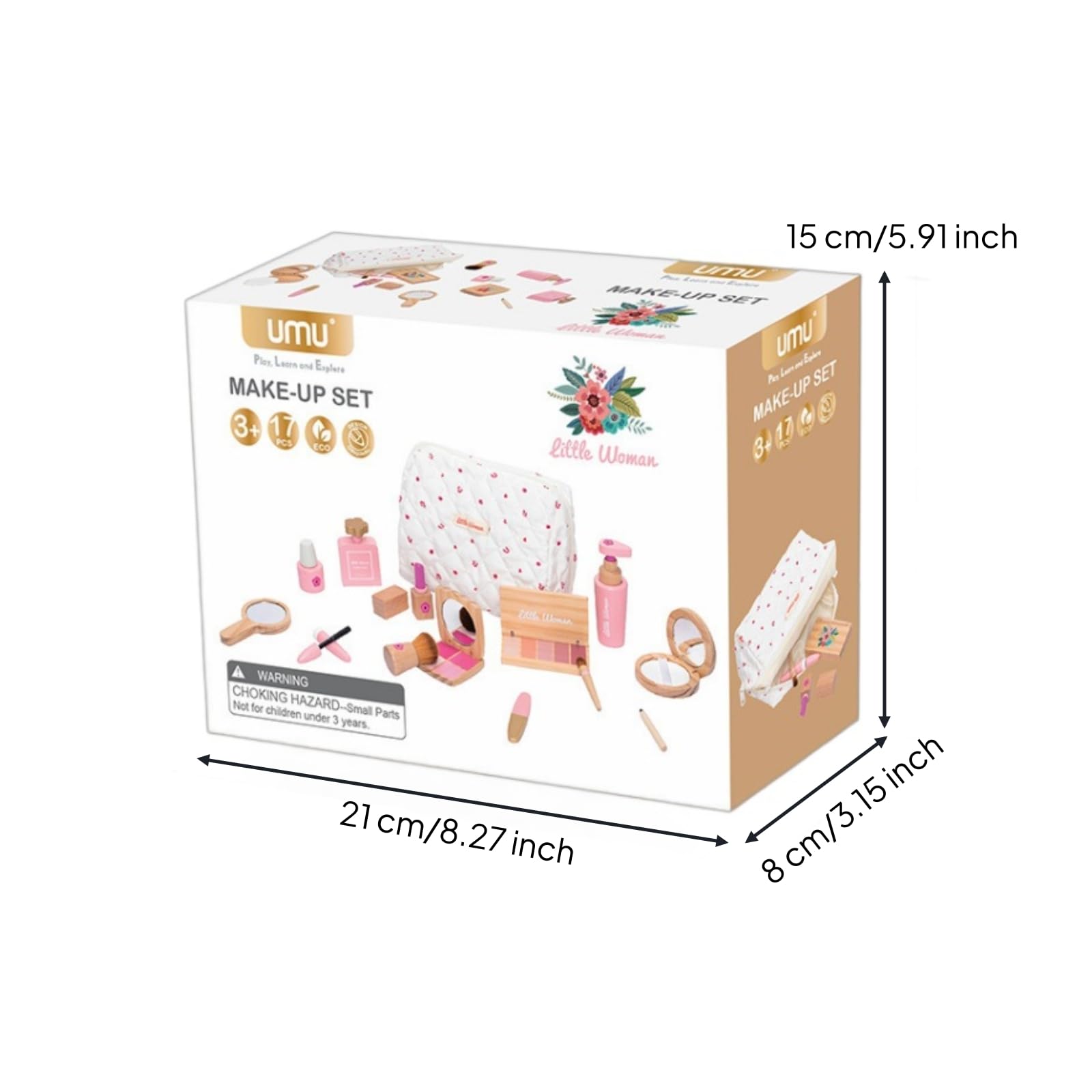 Amagogo Set Trucco Finta per Bambine Kit Cosmetico Gioco Trucco con Specchietto Pennelli Palette Rossetto Eyeliner Smalto Profumo in Legno con Custodia