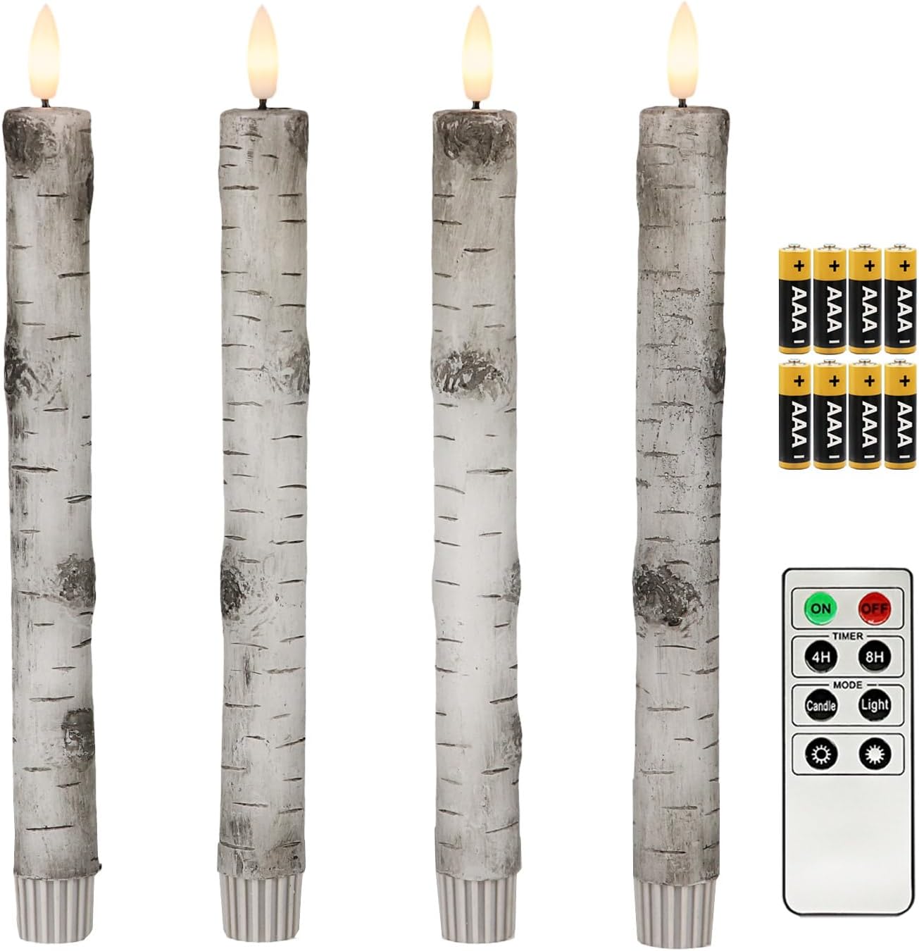 Fanna Birch Flameless Taper Candles, Real Wax Finished Flickering Battery Operated Candles with Remote Control - Batteries Included