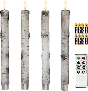 Fanna Birch Flameless Taper Candles, Real Wax Finished Flickering Battery Operated Candles with Remote Control - Batteries Included