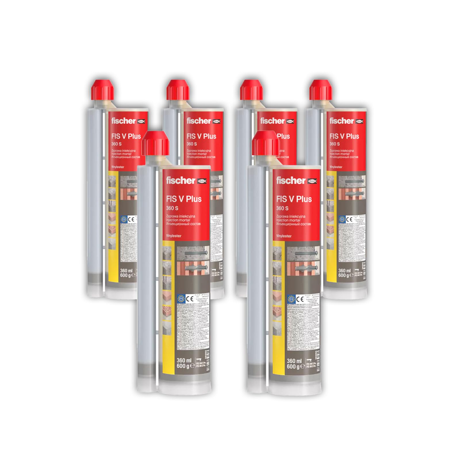 Injektionsmörtel-Set FIS V Plus 360S, 6 Kartuschen à 360 ml, Wetterfester Mörtel für Innen- und Außenbereich
