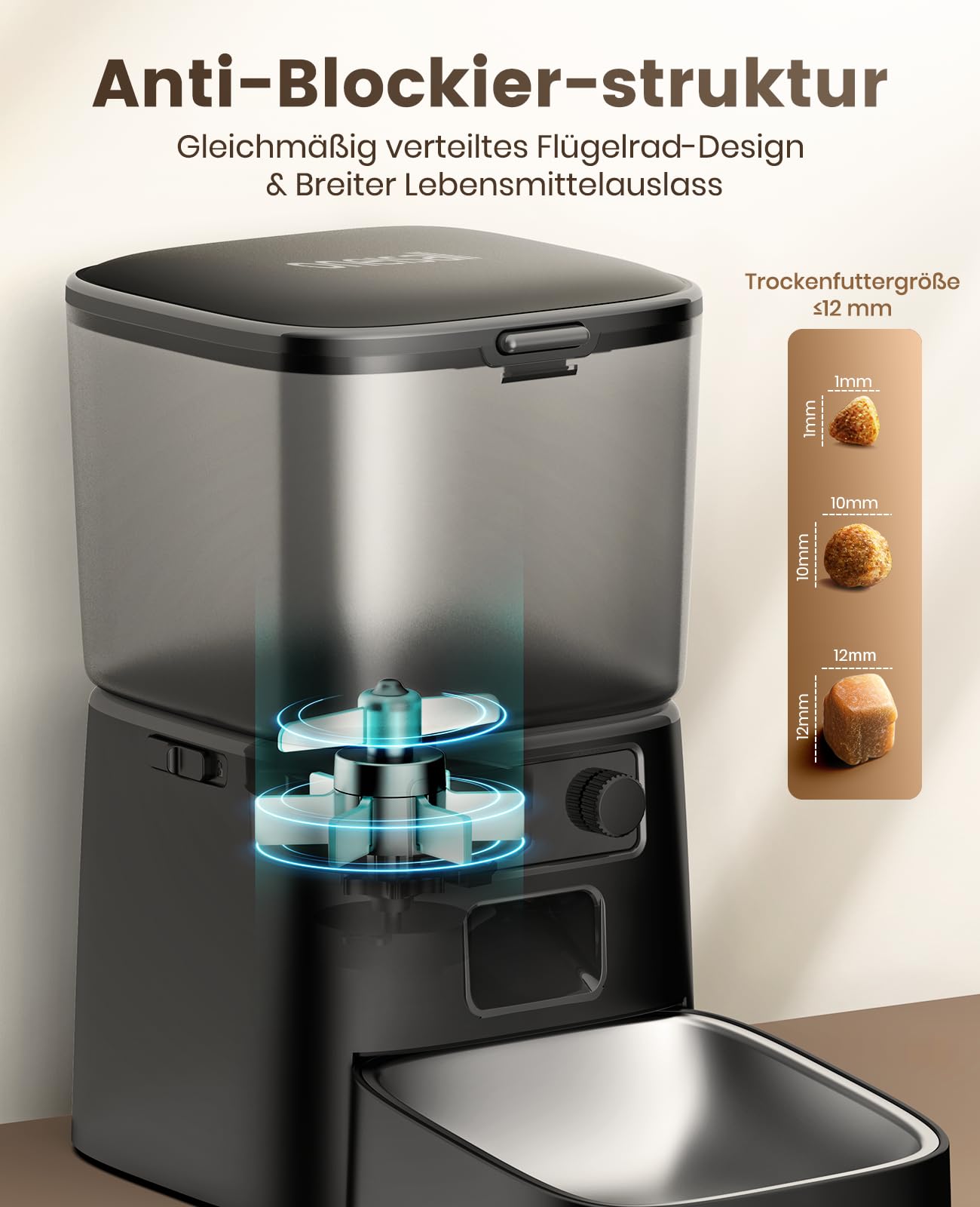oneisall 3.5L Futterautomat Katze, WiFi Intelligenter Katzenfutter Automat, APP-Steuerung, 1-12 Mahlzeiten pro Tag, Futterspender für Katzen/Hunde, mit Edelstahlnapf (Schwarz)