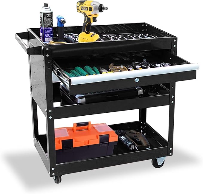 Yenntrss 3Tray Tool Cart with Lock Drawers and Wheels, 330