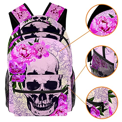 Sac à dos scolaire têtes de mort imprimé floral résistant