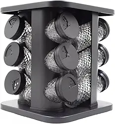 Porta Condimentos Temperos Giratório Com 12 Potes + Etiquetas, Capacidade 85ml, Modelo: Diamond