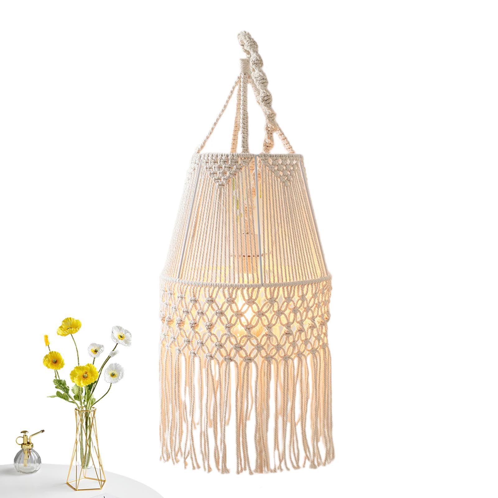 Boho Lamp Shade | Handwoven Bohemian Macrame Cotton Rope Lampshade,Photo Props, Tapestry Decor Accessory, Bedroom Decorative Lampshade for Living Room, Dining Room
