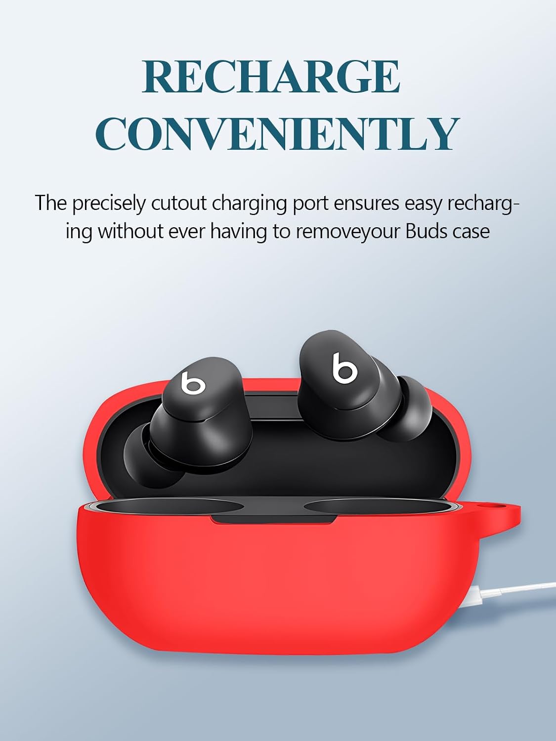 Case for Beats Solo Buds 2024 New Headphone, Soft Silicone Protective Portable Scratch Shock Resistant Hard Shell with Cleaner Kit & Carabiner & Lanyard,Red image 4