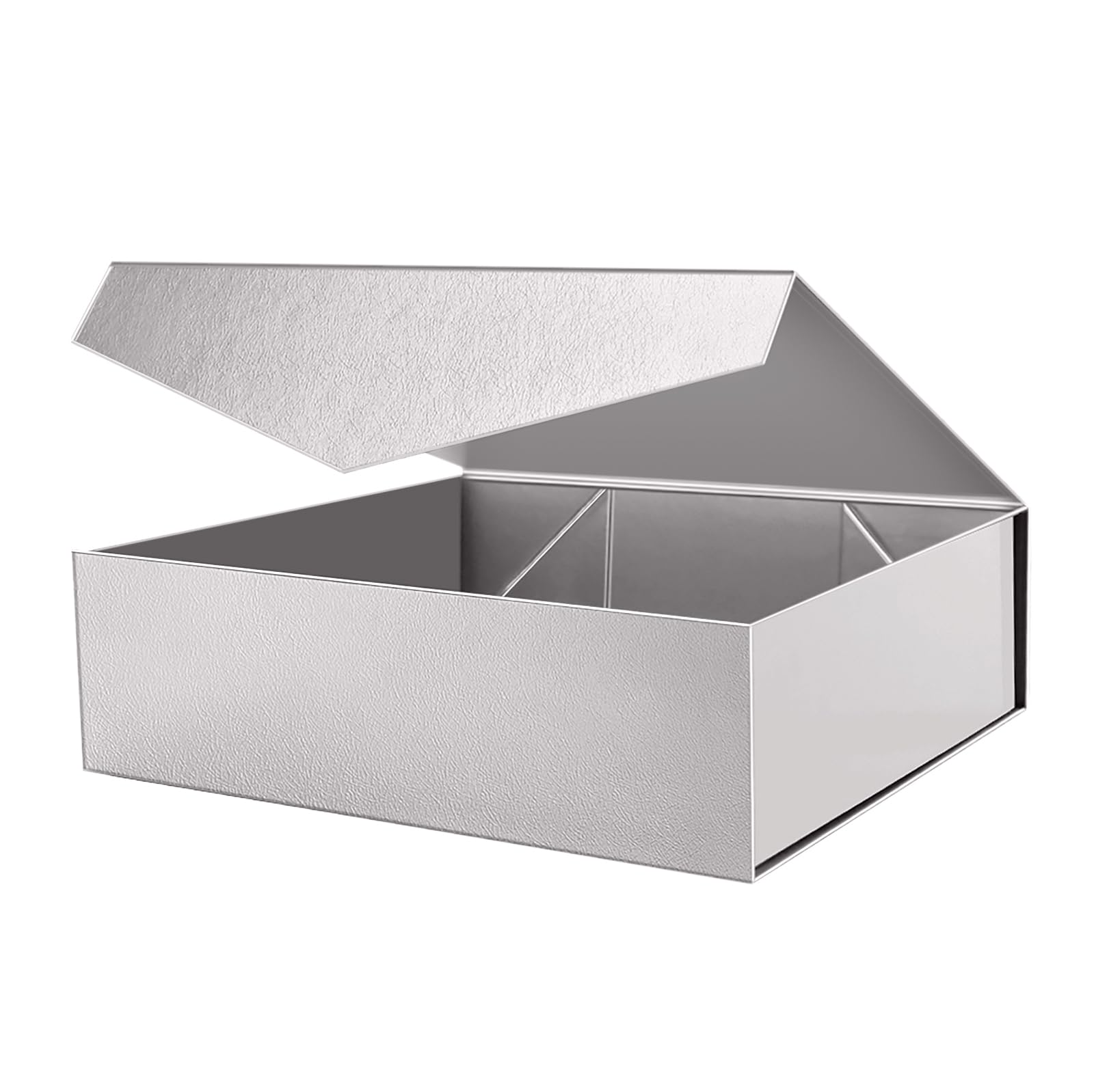 PACKHOME 17x14.5x5.5 Inches, Extra Large Gift Box with Lid, Magnetic Closure Box for Clothes and Large Gifts (Glossy Silver with Grass Texture)