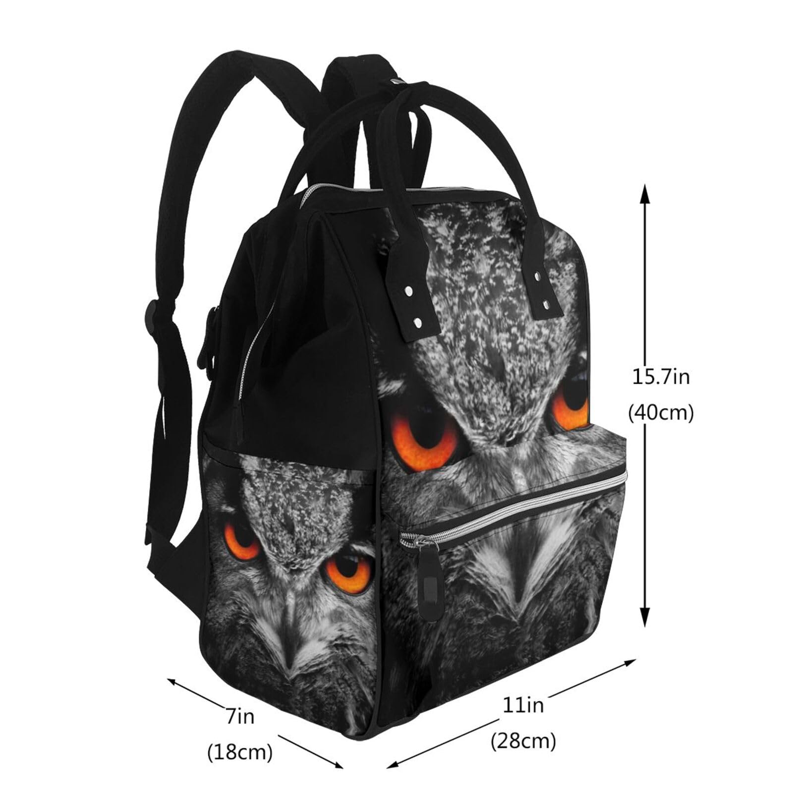 OUSIKA Bolsa de pañales multifunción con estampado de ojos de búho, mochila grande de viaje, bolsa de pañales para mamá papá, color negro, talla única, Negro, talla única