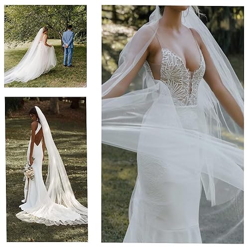 Miniatura 5 de Velo largo de la catedral de la boda velo de novia velo de la catedral blanca velo de novia de la boda para novias y mujeres, Blanco