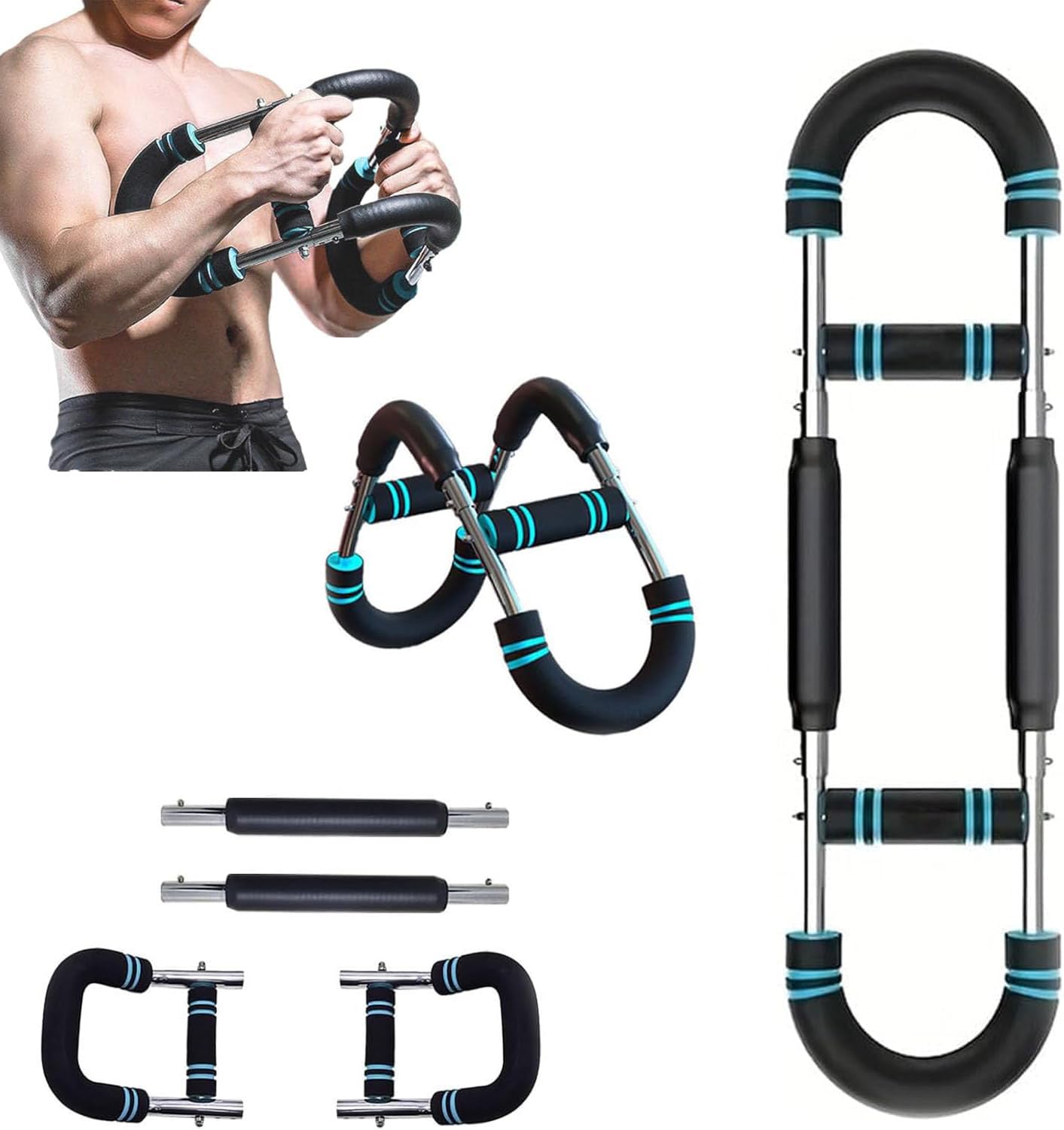 PowerTwist Arm Trainer, Adjustable 20-110lbs Chest Workout Equipment, Portable Arm and Chest Muscle Trainer, PowerTwist Arm Trainer, Upper Body Workout Equipment for Men and Women (20-60lbs Blue)