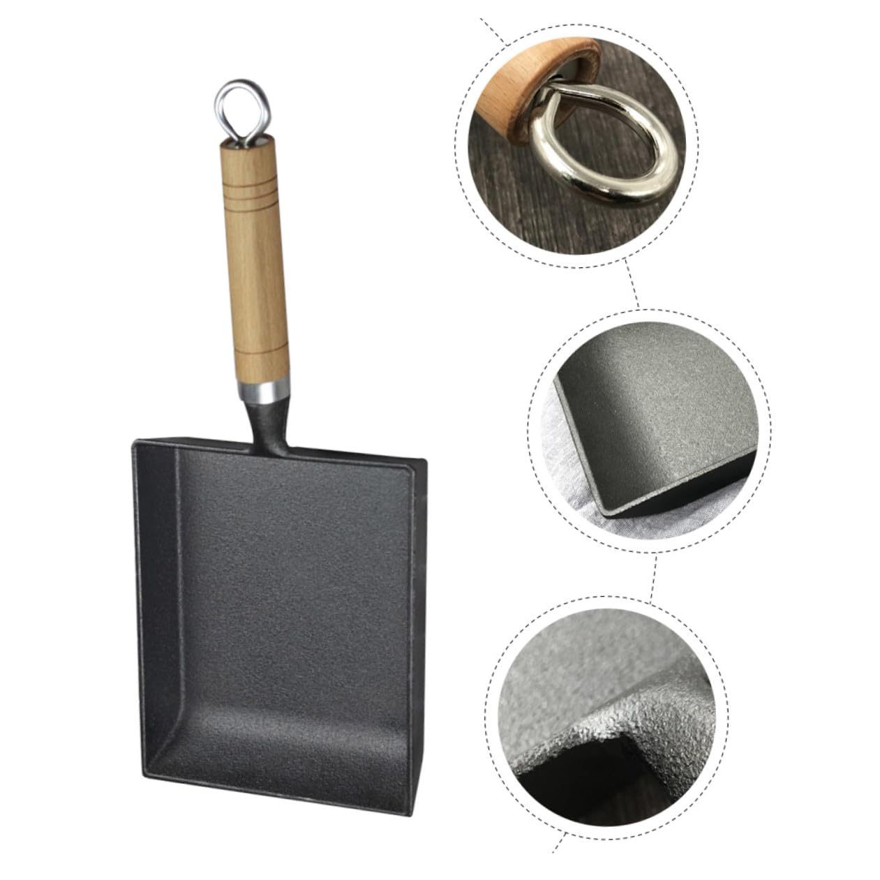Padella in Ghisa Quadrata Antiaderente per Pancake e Uova Fritte Manico in Legno Antiscivolo, Fondo Resistente All'usura per Distribuzione Calore Uniforme, per Cucina, Barbecue