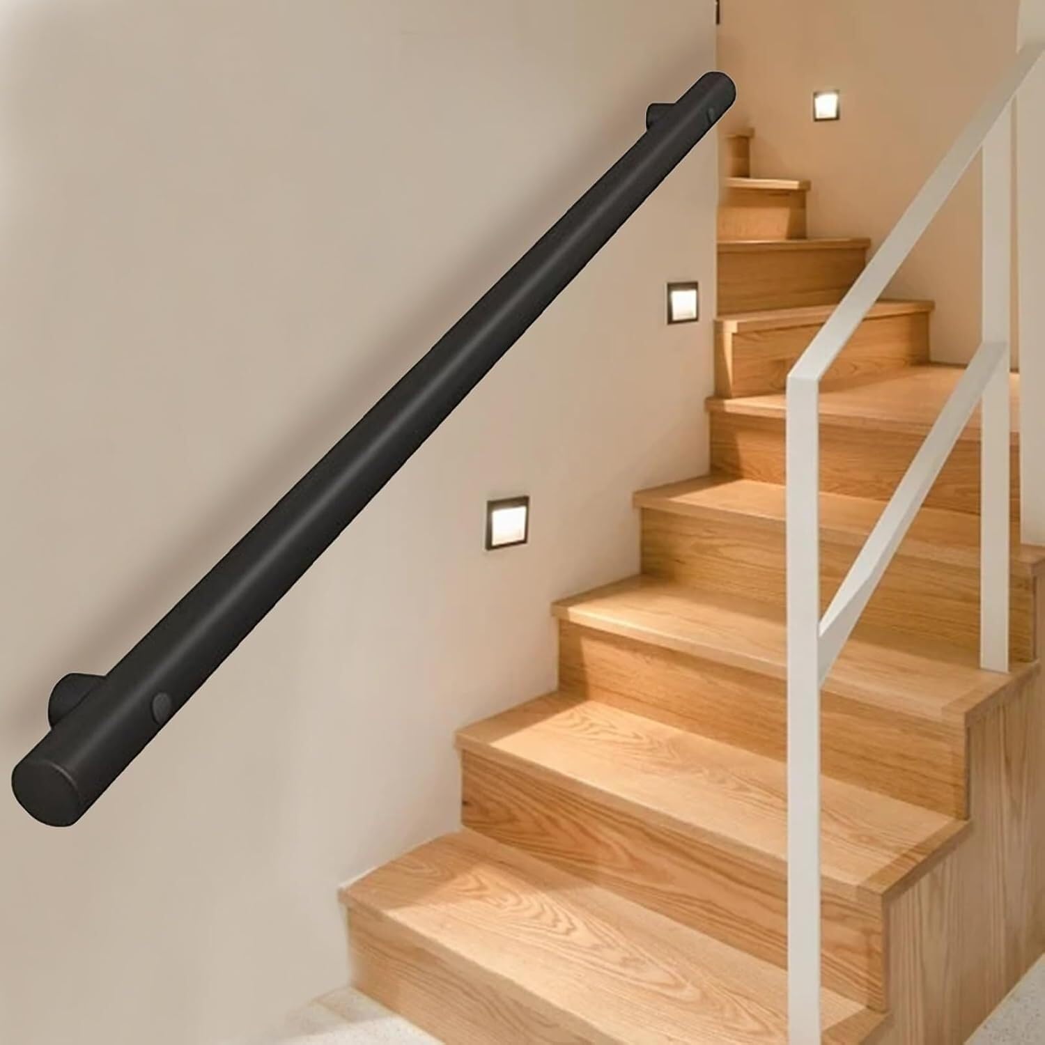 Rampe d'escalier acier inoxydable noir mat 210 cm, main courante intérieur extérieur
