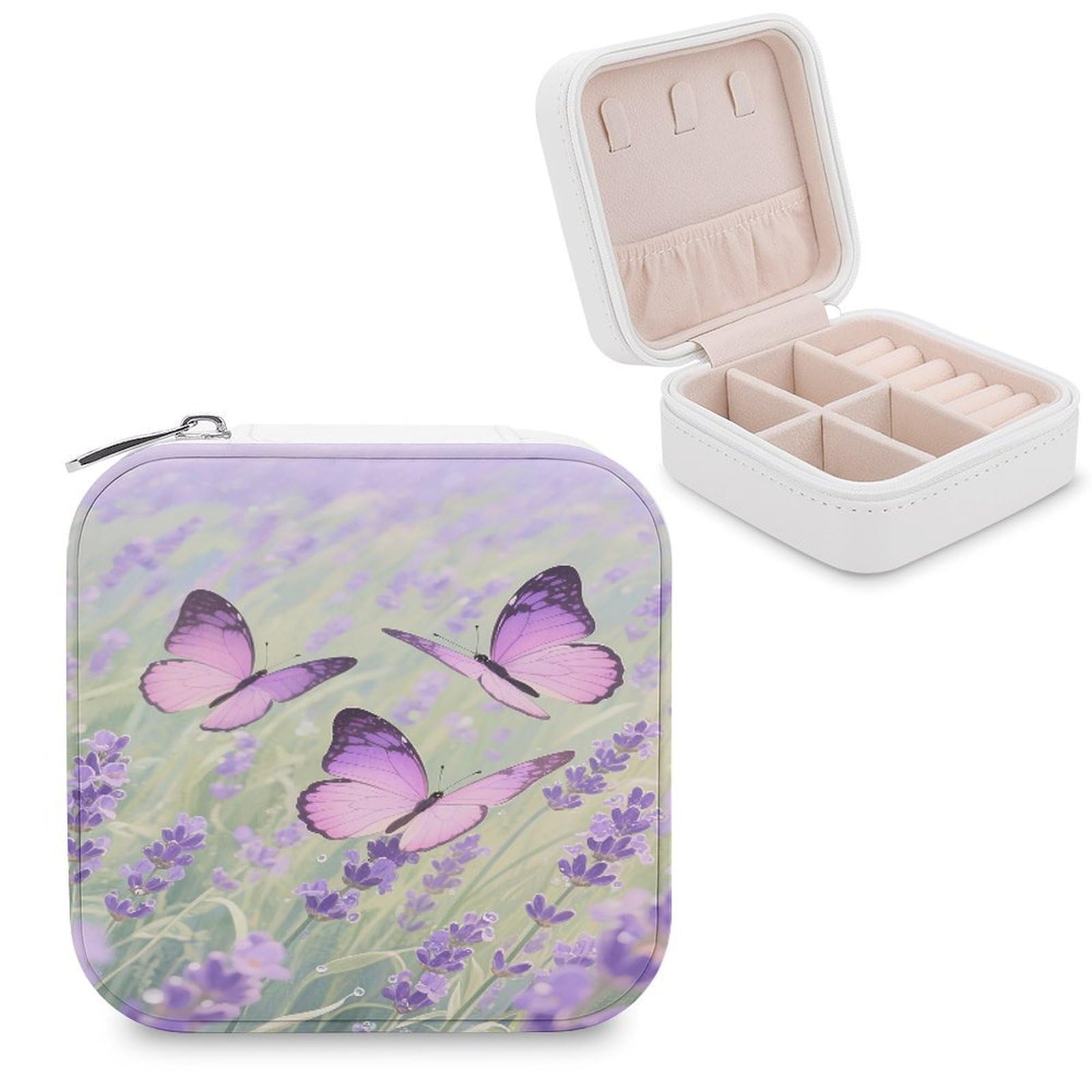 VstaDank Butterfly Jewelry Box for Women Jewelry Organizer Storage Case with Zipper Mini Travel Jewelry Case Cute Trinket Organizer Leather Portable Jewelry Storage Box