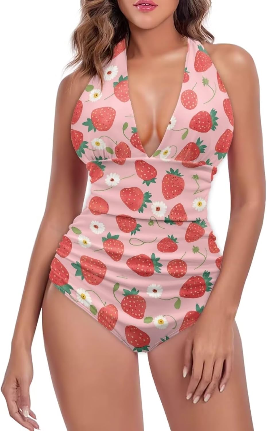 Swimsuit Women Tummy Control One Piece Bathing Suit Ruched Slimming Swimsuits Halter Backless Swimwear