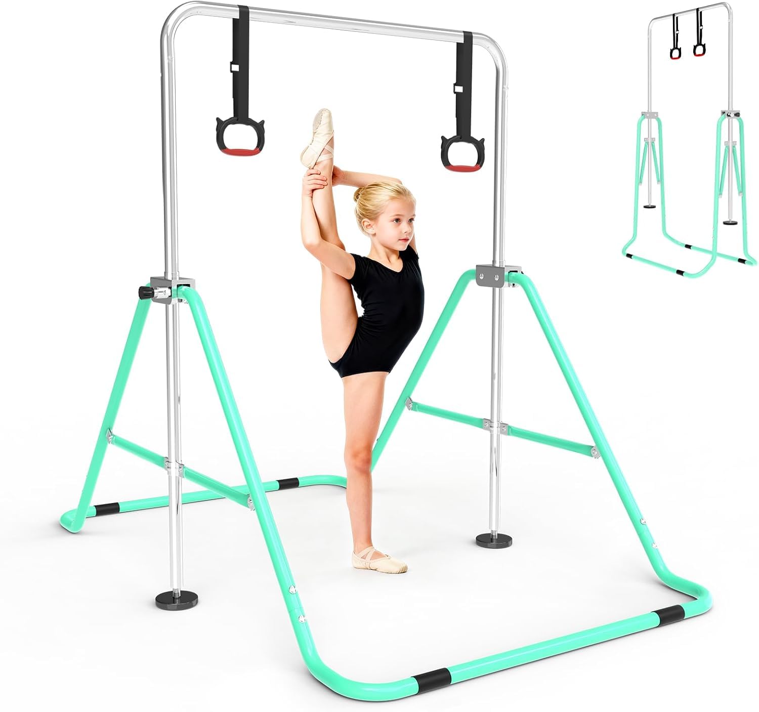 Barra de gimnasia plegable con altura ajustable, barra horizontal con anillos de gimnasia para niños y niñas, equipo de gimnasia para el hogar, barra de entrenamiento júnior