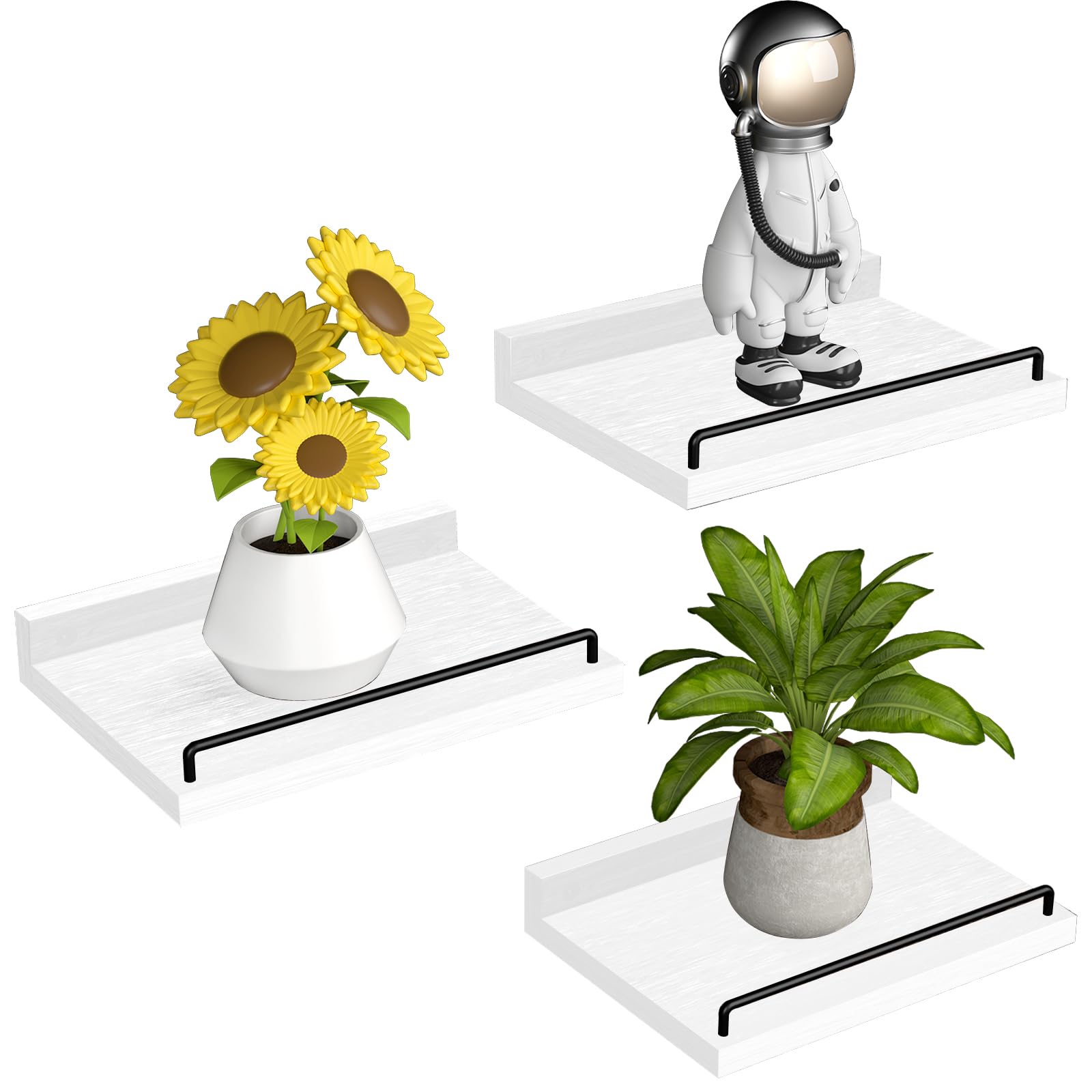RYOFOBETTO Small Floating Shelf, 6X9 Inches Farmhouse Wall Shelves for Living Room, Bedroom, Picture Frames, Plants, Kitchen, Set of 3 (White and Black)