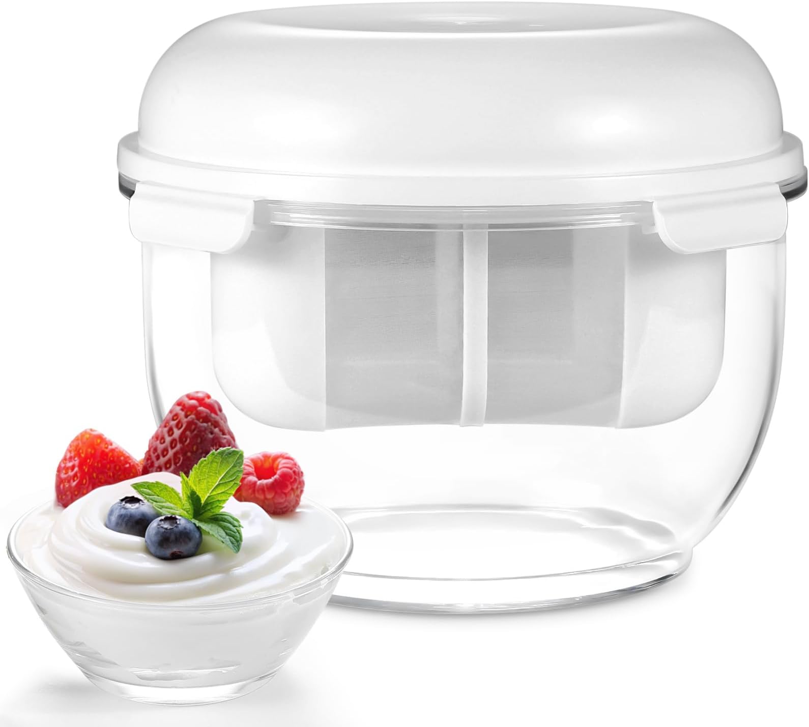 Greek Yogurt Strainer, 2QT Greek Yogurt Maker with Ultra-Fine Mesh Basket, 2025 Upgraded BPA-Free Strainer for Homemade Thick Greek Yogurt, Extra Large Capacity Container White(XL)