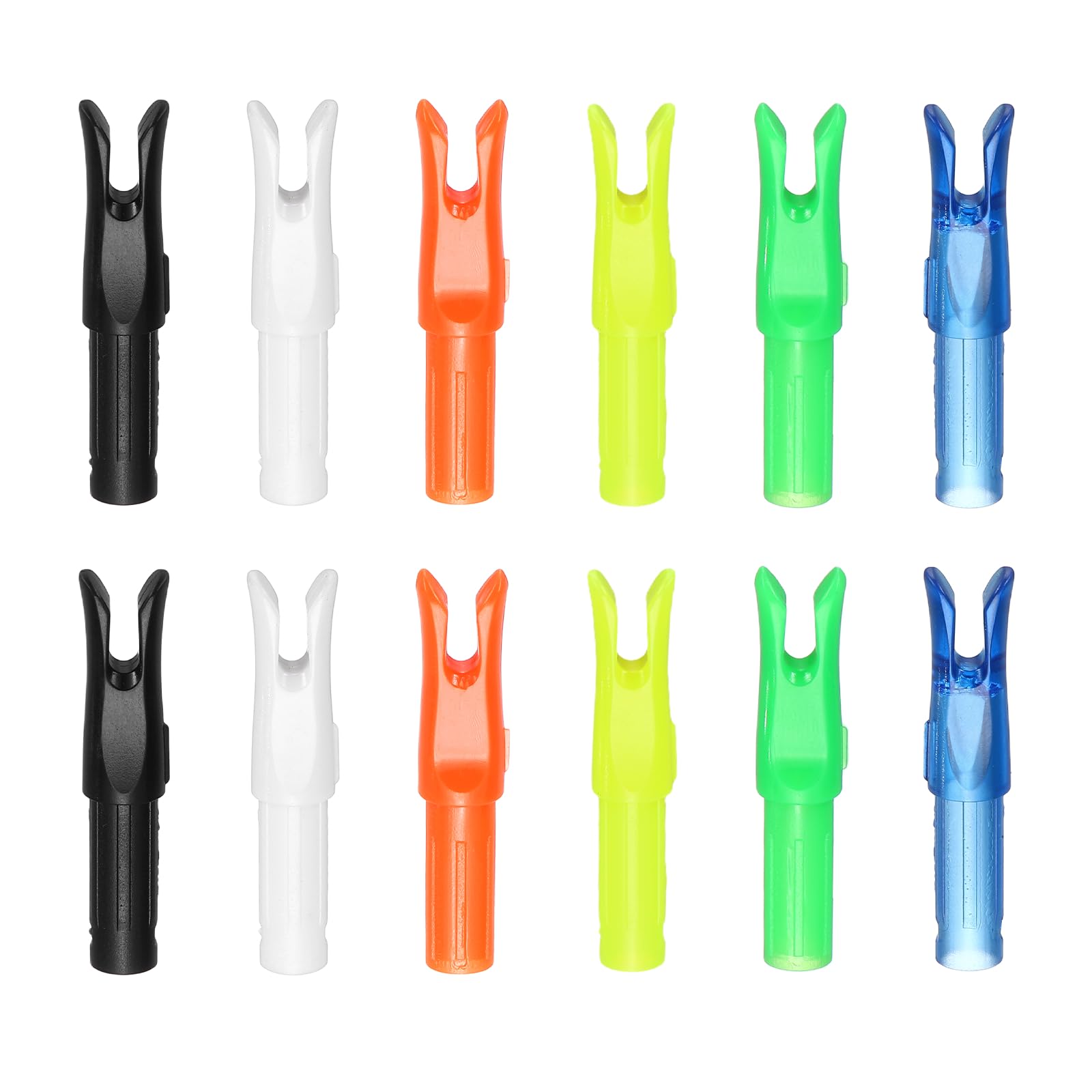 YELARXI Archery Arrow Nocks, Plastic Nocks Replacement Arrows Tail Accessory-Fitting For (DIY Hunting Shooting/Compound/Recurve Bow) 6.2MM/0.24" ID & 12 Pcs & Plastic & 6 Colors