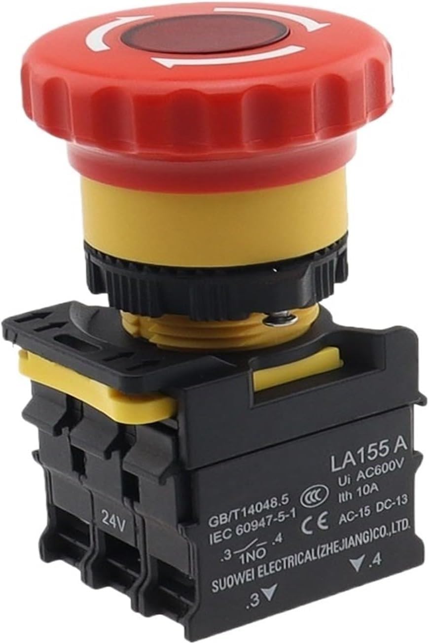 Interruptor de botón de encendido de parada de emergencia de 22 mm con luz - Botón de parada LA38 for control eléctrico - LA155-A-11ZS(24V-2NC Stop with light)