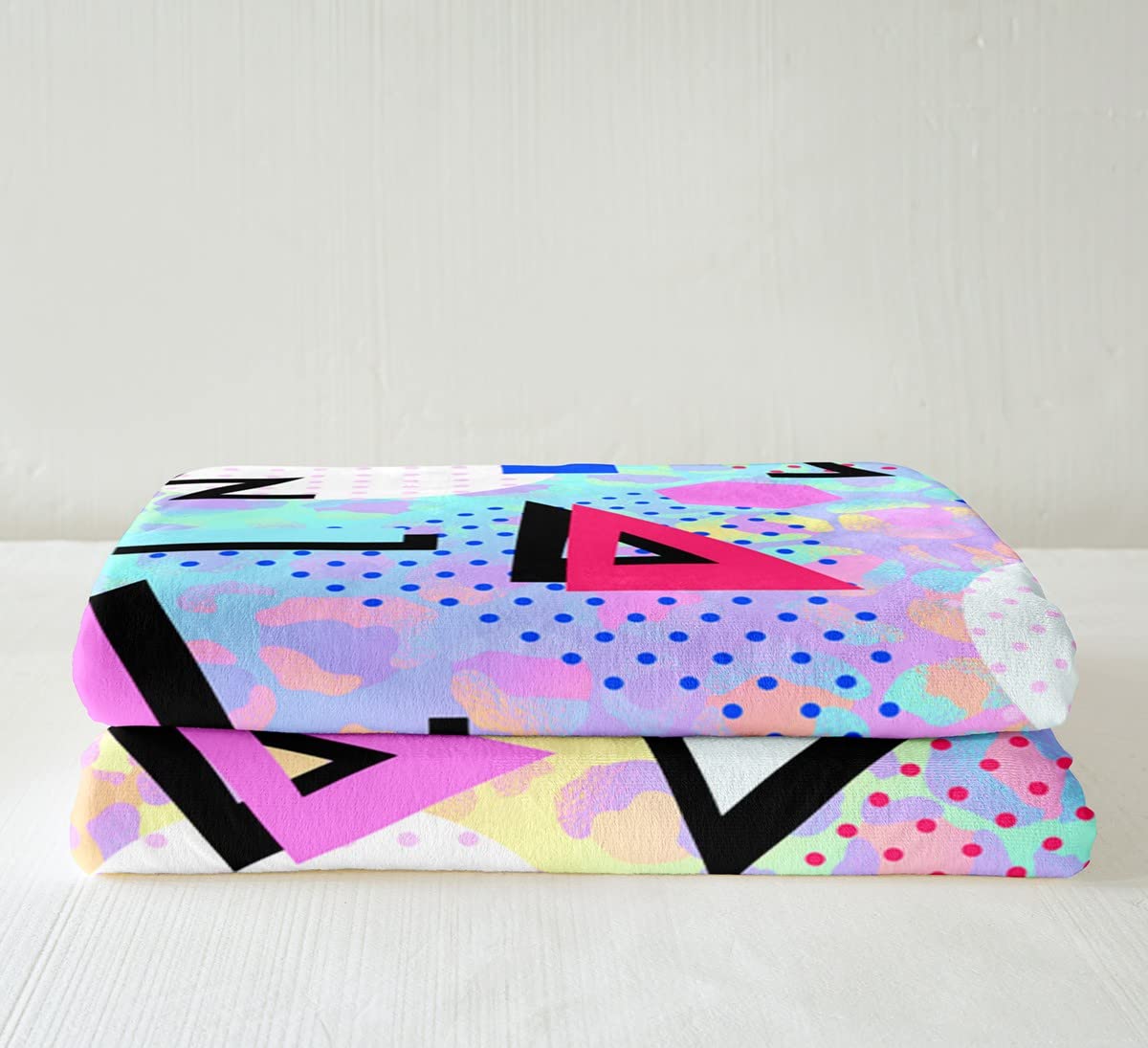 Erosebridal Cheetah Skin Fleece Blanket Gradient Animal Hide Throw Blanket for Teens Mens Boys Retro 80s 90s Memphis Bed Blanket Circular Triangle Geometric Blanket Urban Art Bedroom Decor 60