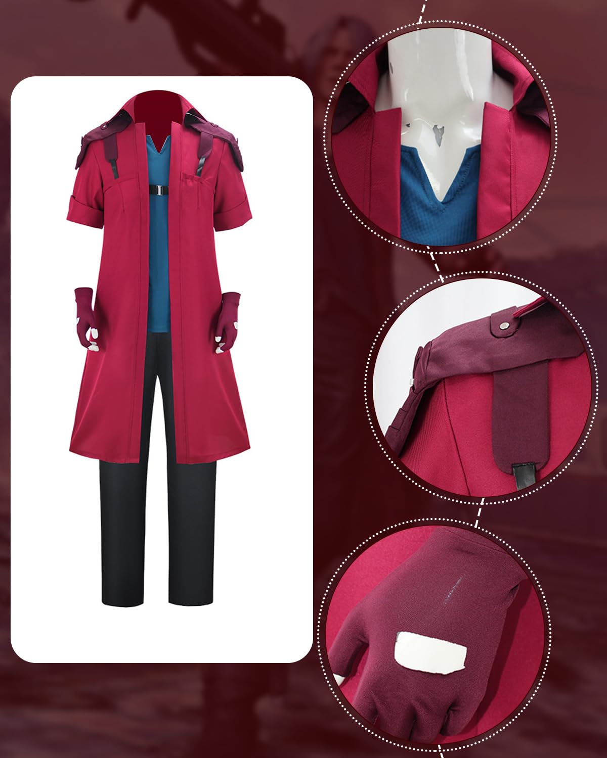 CR ROLECOS Dante Cosplay Disfraz de Diablo Rojo Abrigo Trenchcoat Chaqueta Larga Anime Cosplay Completo Set Halloween Carnaval