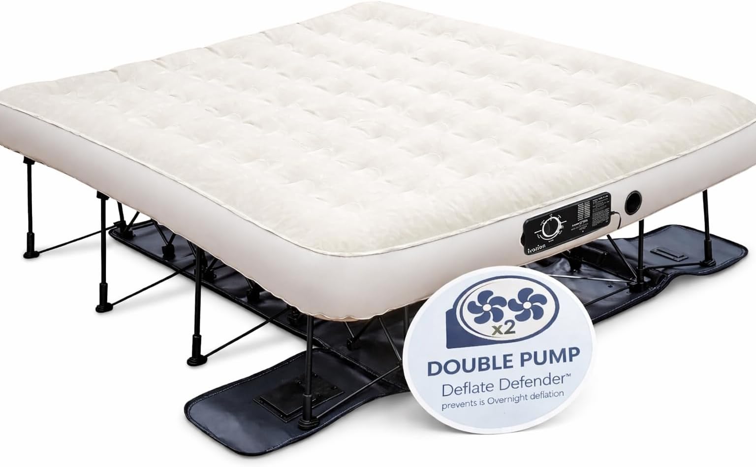 EZ®-Bed (King) Inflatable Air Mattress with Frame & Rolling Case, Built-in Deflate Defender™ Dual Pump Technology - 3 Min Self Inflate/Deflae Raised Blow up Bed on Legs, Premium Coil Design