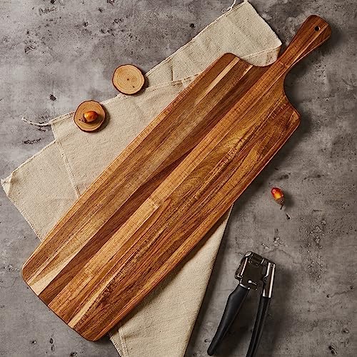 Tabla de cortar de madera de acacia con mango 24x7 pulgadas miniatura 6