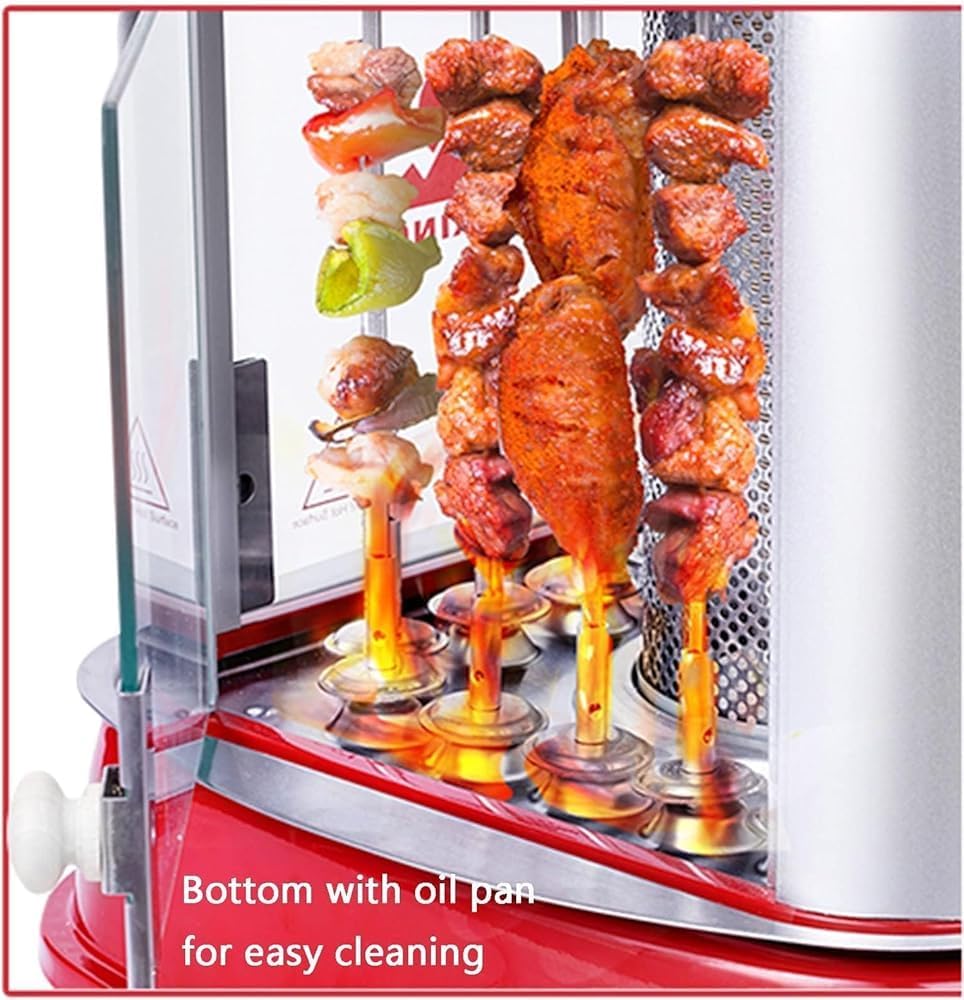 Electric BBQ Kebab Grill, Automatic Rotating, 360 ° Roaster Threading Cooker 1750W Vertical Smokeless Barbecue Skewers Oven, Smart Temperature & Timer Control, for Outdoor Picnic Camping