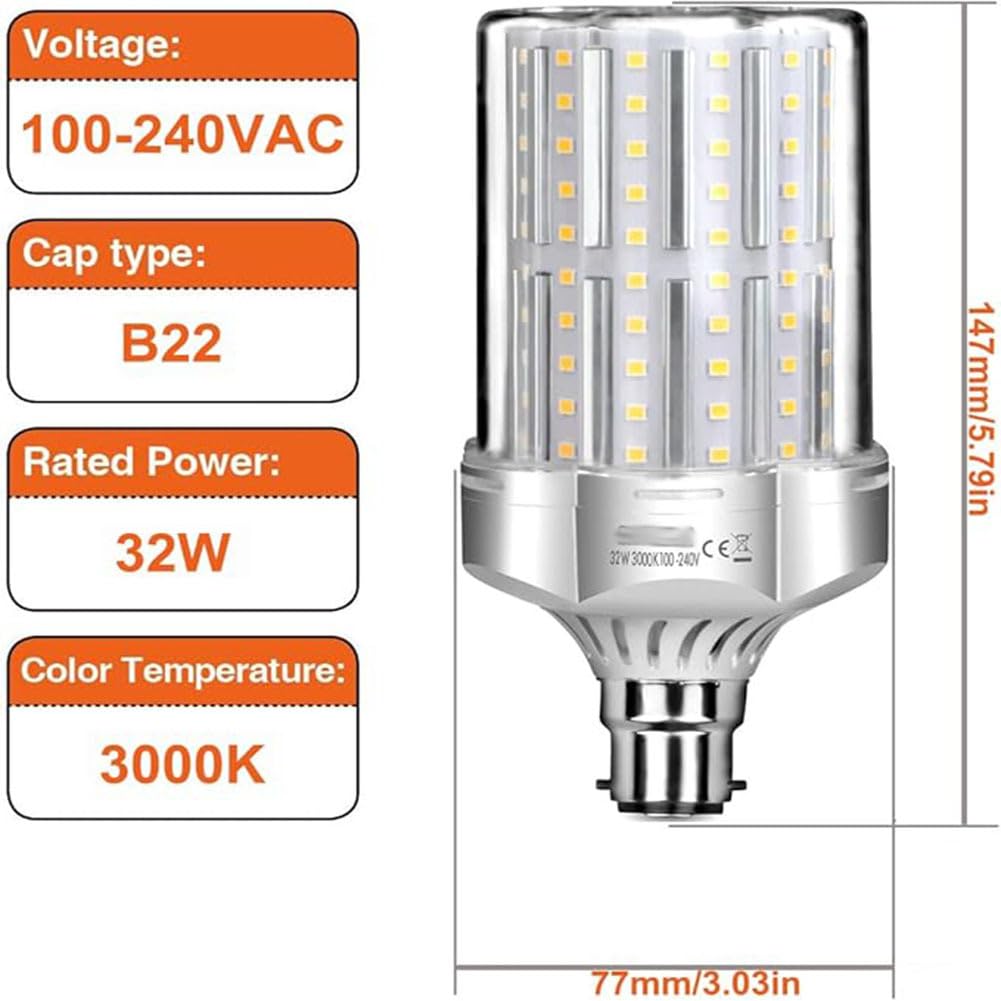 Genérico Bombillas LED de 32W, equivalentes a Bombillas incandescentes de 260W, Rosca Edison Grande E27, 3600Lm, 3000K Blanco cálido, Paquete de 2,Aylight White,B22Packof 2