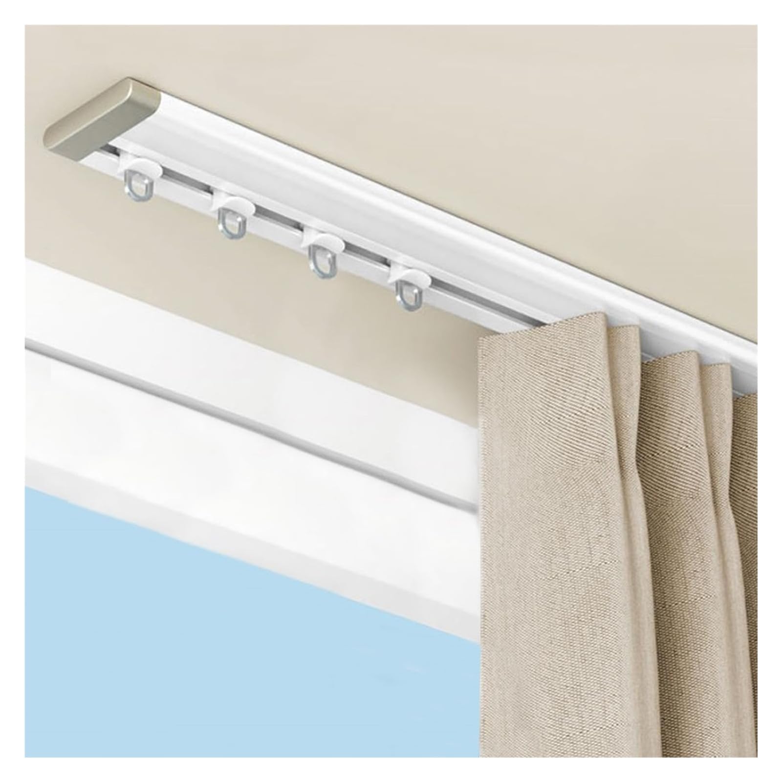 Rail de rideau de plafond ultra fin en alliage d'aluminium de 2,4 m – Système coulissant silencieux et robuste pour chambre à coucher, salon, hôpital – Facile à installer, finition blanche