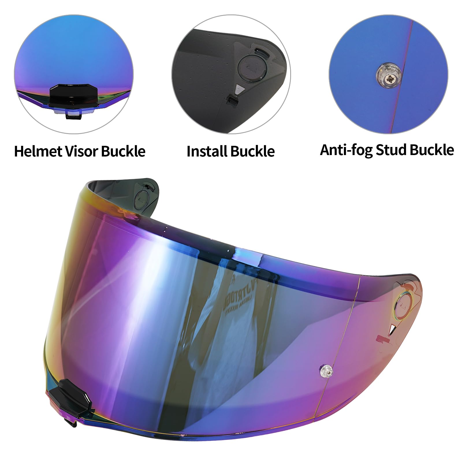 VCOROS Motorradhelm Visier,Motorrad Windschutz Helm Objektiv Visier,Helmvisier für FF811/VECTOR II/Citation II,Vollgesichts Helmlinsenvisier Motorradhelm Zube (Regenbogen)
