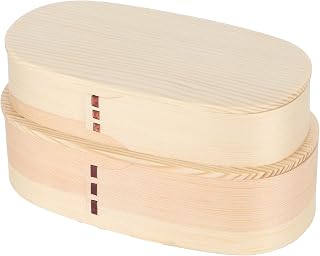 Yosoo 1 Piece Wooden Double Layer Bento Box Lunch Container 19x10x9.5cm for Cooked Rice Sushi and with Separate Compartments Wood Finish