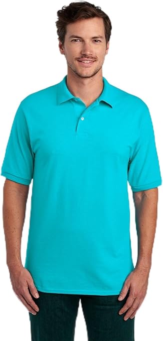Jerzees Men's Short Sleeve Polo Shirts, Cotton Blend, Two Button Closure, Regular Fit, Sizes S-5x
