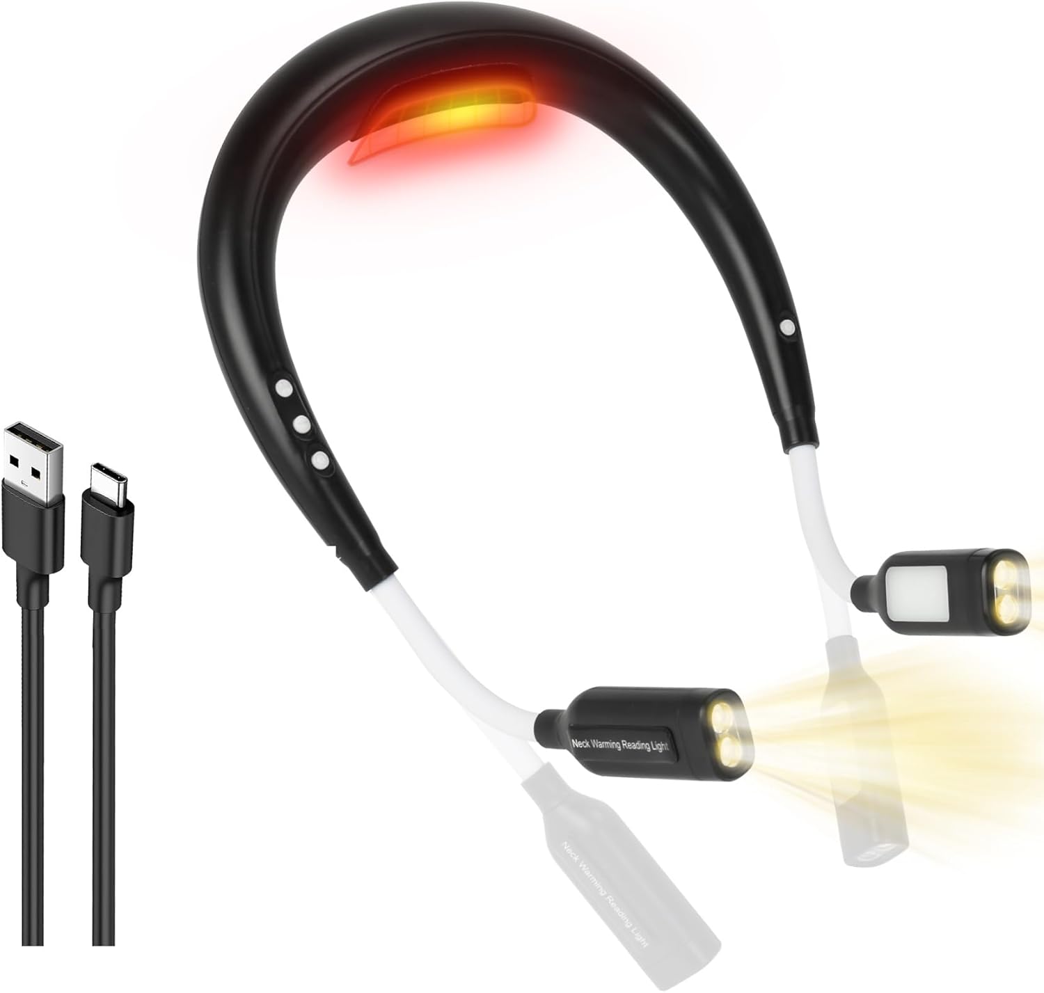 Book Light, 3-Color & 6-Brightness LED Neck Reading Light, 80-hr Lasting Rechargeable Lamp, Perfect Book Light for Reading in Bed, Knitting, Camping, Repairing, Book Lovers Gifts (Black & White)