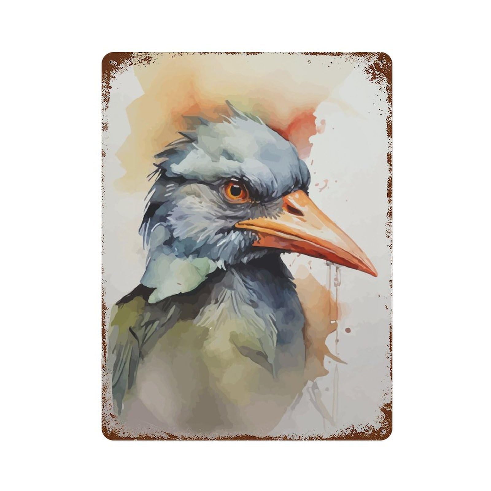 Bird Watercolor Rust Effect Tin Sign 15.7"x11.8", Ideal for Farmhouse, Kitchen And Entryway Decor