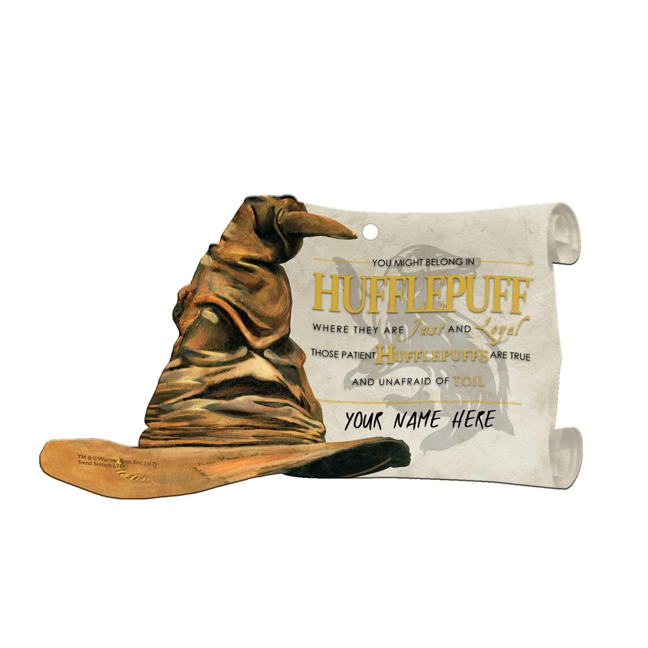 Harry Potter – Sorting Hat Hufflepuff Personalized – Sorting Hat and Scroll-Shaped Acrylic Print – Officially Licensed Wizarding World Collectible – Perfect for Gifting and Collecting