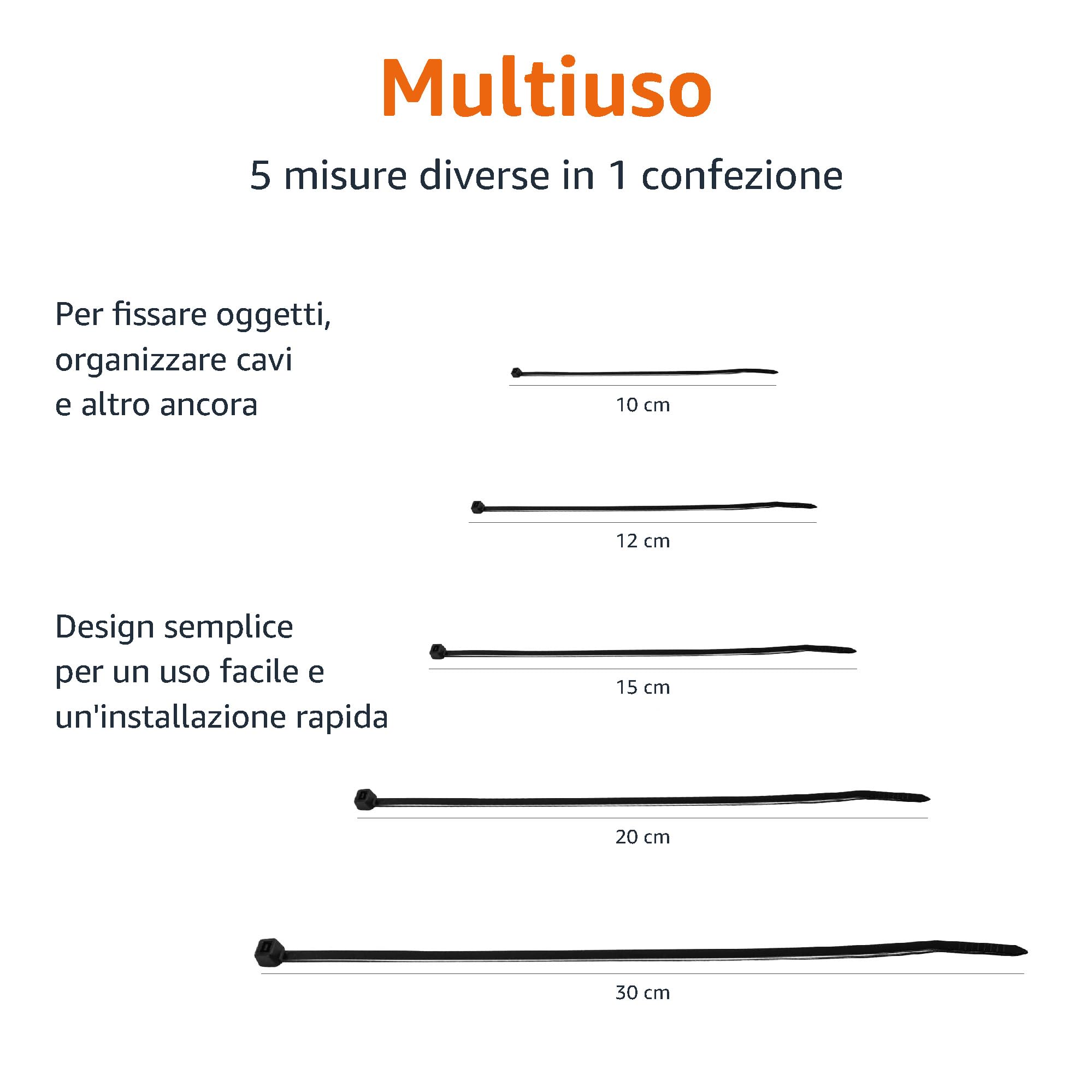 Amazon Basics Fascette stringicavo regolabili, gestione cavi, 100-300 mm, 500 unità, nero