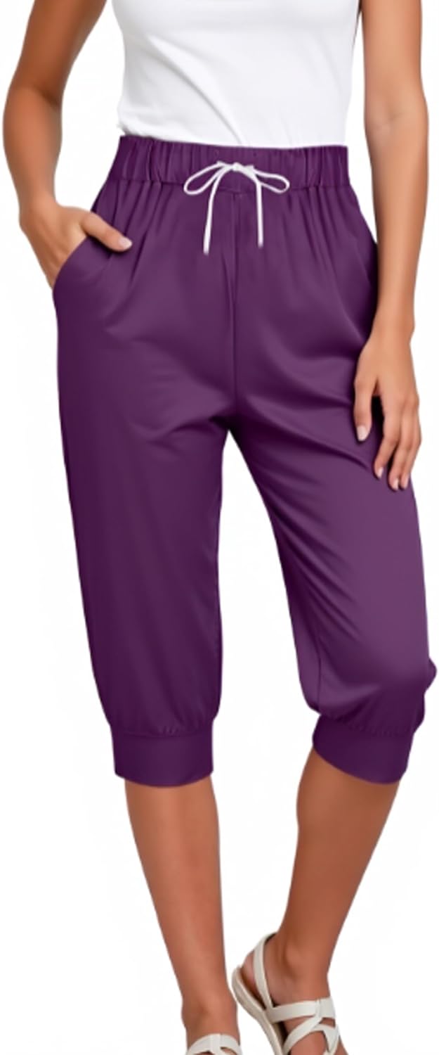 Women's Plus Size Capri Sweatpants Joggers Casual Sports Cropped Lounge Pants High Waisted Athletic with Pockets - Image 2