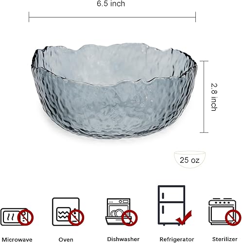 TOSSOW - Tazón de ensalada de vidrio de forma irregular, cuencos para servir Pyrex de 25 onzas para preparación de cocina, frutas, aperitivos,
