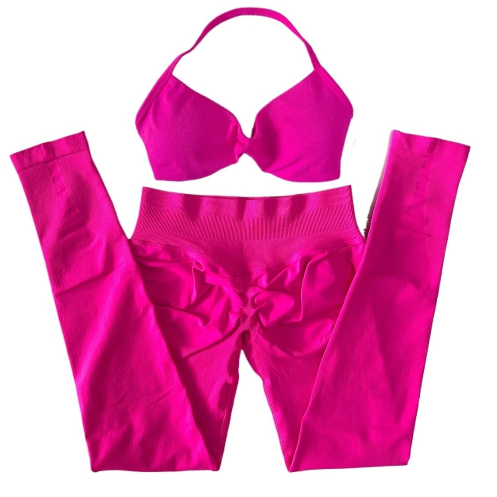 Conjunto de 2 Piezas for Mujer, Sujetador Yoga con Tiras, Top Deportivo, Conjunto Mallas Entrenamiento, Gimnasio sin Costuras, Ropa Deportiva